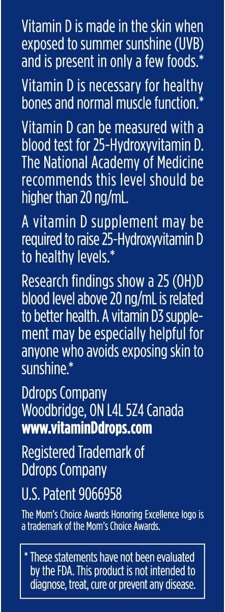 Ddrops Adults 2000IU, 180 Drops, Liquid Vitamin D3 Supplement, Supporting Strong Bones & Immune System