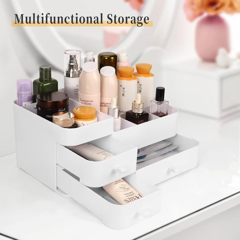 Makeup Organizer for Vanity - Large Capacity Desk Organizer with Drawers for Cosmetics, Jewelry, Nail Care, Skincare