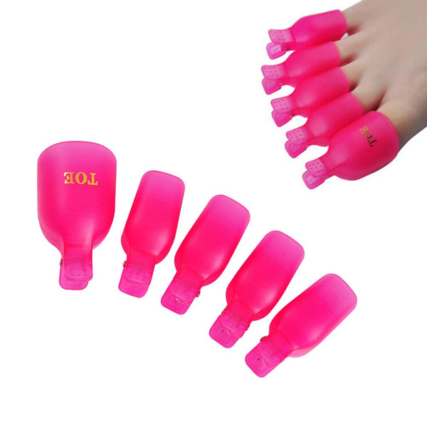 yueton Pack of 10 Reusable Toenail Nail Art Soak Off Cap Clip, UV Gel Polish Remover Tool (Hot Pink)