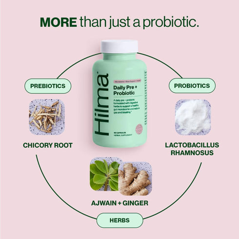 Hilma Daily Pre + Probiotic + Herbs – Support Gut Health with Prebiotics and Probiotics Plus Gas and Bloating Relief for Women & Men – 60 Vegan Capsules