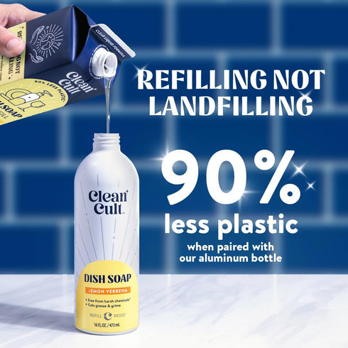 Cleancult Dish Soap Liquid Refills, 32oz, 1 Pack, Eco Refill, Lemon Verbena, Cuts Grease & Grime