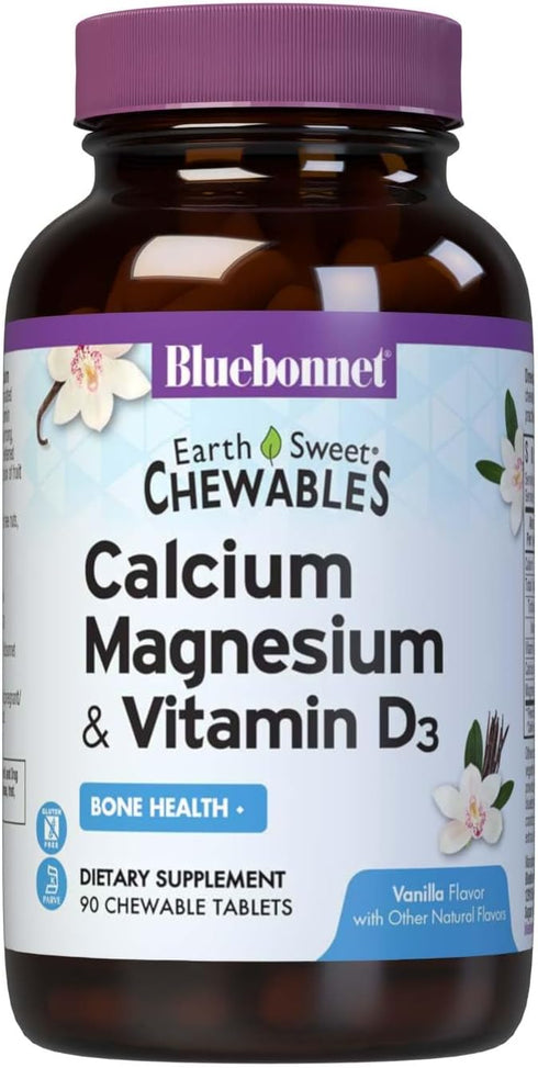 Bluebonnet Nutrition Calcium Magnesium Plus Vitamin D3 Earthsweet, Bone Health & Muscle Relaxation, 90 Vanilla Flavored