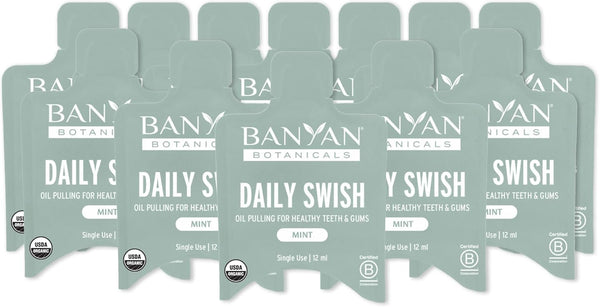 Banyan Botanicals Organic Daily Swish Mint Travel Packets - 12 ct - Ayurvedic Oil Pulling Mouthwash for Oral Health