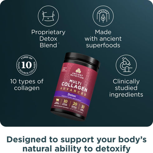 Ancient Nutrition Advanced Collagen Powder - Unflavored Protein Detox with Probiotics & Vitamin C, 36 Servings