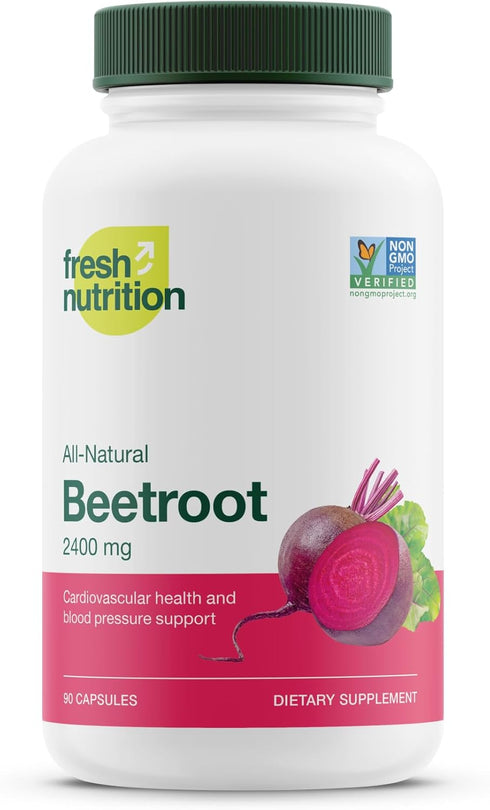 Fresh Nutrition Organic Beet Root Capsules - 2400mg Antioxidant Support, Vegan, Non-GMO, Gluten-Free