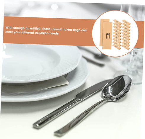 100pcs Kraft Paper Cutlery Set - Disposable Silverware Bags for Dinner Table Decor, Utensil Holder for Weddings