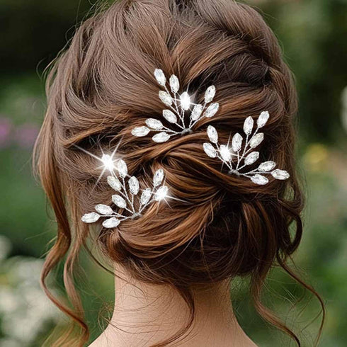 Heread Crystal Bride Wedding Hair Pins, Rhinestones Bridal Hair Accessories Head Piece for Women and Girls (Pack of 3)