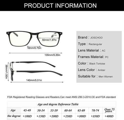 JOSCHOO Computer Reading Glasses, Anti Blue Light Blocking Readers for Men and Women, Eye Strain Glasses