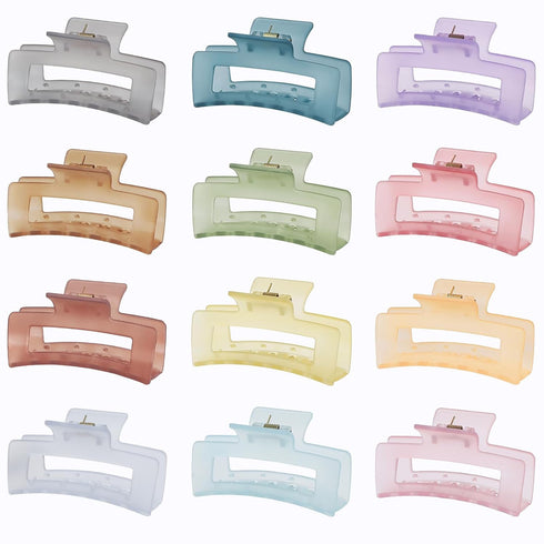 Sisiaipu 3.5 Inch Square and Rectangular Hair Clips, 12 Pcs Claw Clips for Thick and Thin Hair