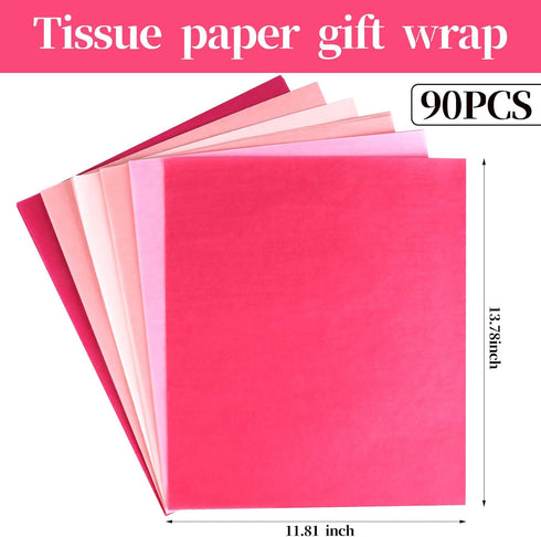 CCINEE 90 Sheets Pink Tissue Paper Bulk,Gift Bags Wrapping Paper for DIY Valentine's Day Mothers Day Birthday Supplies, 11.8" X 13.8"