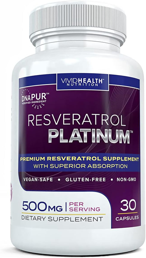 Resveratrol Platinum Antioxidants Supplement - Powerful Anti-Aging Formula, 30 Gluten Free Veggie Capsules