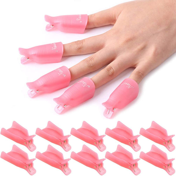 KINGMAS 10 Pcs Gel Nail Polish Remover Clips - Plastic Acrylic Nail Art Soak Off Wrap Cleaner Cap Clips
