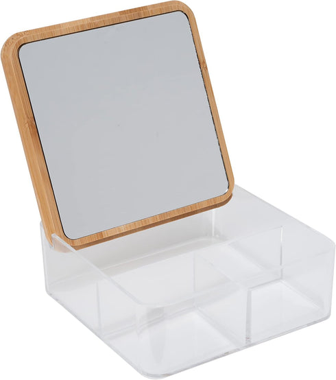 Simplify 3 Compartment Organizer with Bamboo Lid, Perfect for Jewelry, Cosmetics, Accessories, and Keepsake Storage