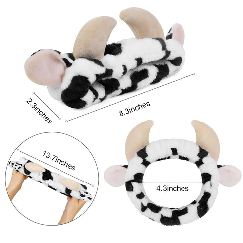 Cow Headbands for Washing Face, Cute Cow Skincare Makeup Head Band for Women, Soft Fluffy Facial Hair Wraps