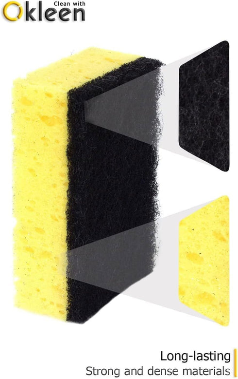 Yellow Multi Use Scrub Sponge, Large Pack of 18, 4.3x2.8x1.4 inches, Black Heavy Duty & White Non Scratch Fiber,
