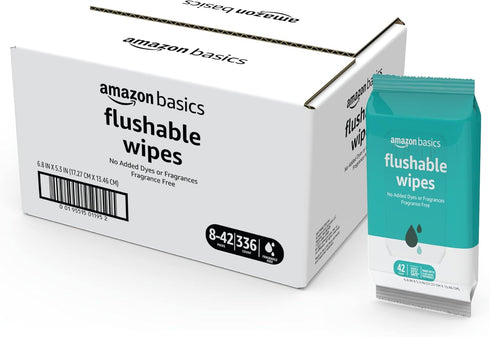 Amazon Basics Flushable Adult Toilet Wipes, Fragrance Free, 336 Count (8 Packs of 42) - Previously Solimo
