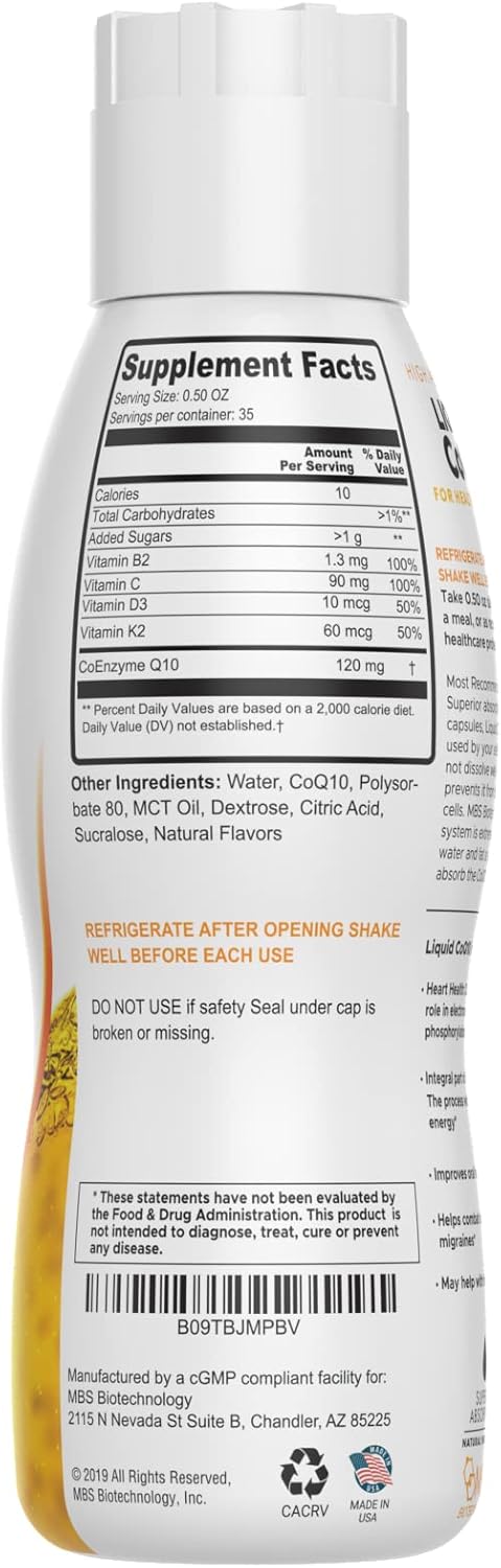 Liquid CoQ10 120mg of Bioavailable Ubiquinone for Superior Absorption. Support Heart, Bone, and Skin Health with a Natural Antioxidant. 35 Servings in a Convenient 17 oz Bottle.