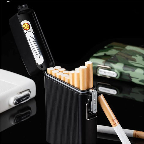 Waterproof Cigarette Case with Lighter 16pcs Cigarettes Container Box, Airtight Joint Holder Cases Smell Proof (Black)