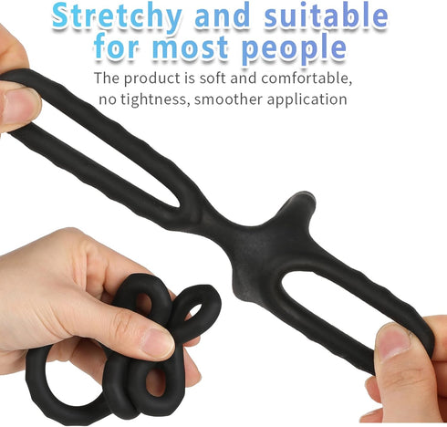Jongait 1.22-1.41 Inch) Triple Penis Ring for Men - Black Silicone Cock Ring for Harder Longer Stronger Erections