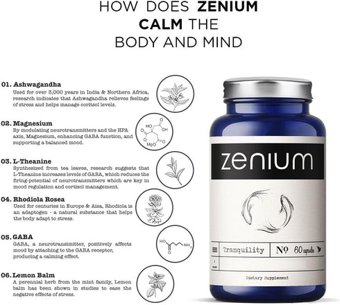 Calm The Mind & Body | Natural Relief Supplement | Ashwagandha, L-Theanine, GABA, Rhodiola | 60 Capsules