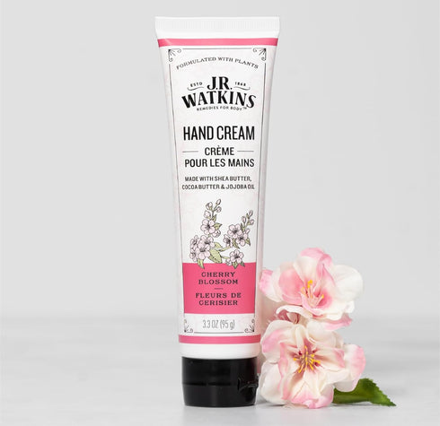 J.R. Watkins Natural Moisturizing Hand Cream, Hydrating Shea Butter, Cocoa Butter, Avocado Oil, 3.3oz, Cherry Blossom,