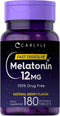 Carlyle Melatonin 12 mg Fast Dissolve Tablets, 180 Count, Drug Free, Natural Berry Flavor