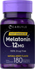 Carlyle Melatonin 12 mg Fast Dissolve Tablets, 180 Count, Drug Free, Natural Berry Flavor