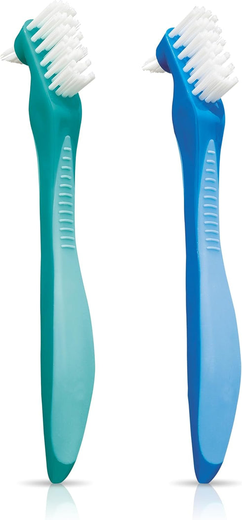 GUM Denture Brush - Dual Headed Hard Bristle Toothbrush for Dentures & Acrylic Retainers, Dentist Recommended Cleaner