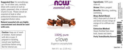 NOW Foods Essential Oil, Clove, 4 Fluid Ounce + 1 Glass Dropper