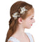 PRDGIRL Pack of 2 Wedding Flower Girl Hair Pins, Bride Pearl Hair Piece Crystals Hair Clips for Women and Girls (Gold)