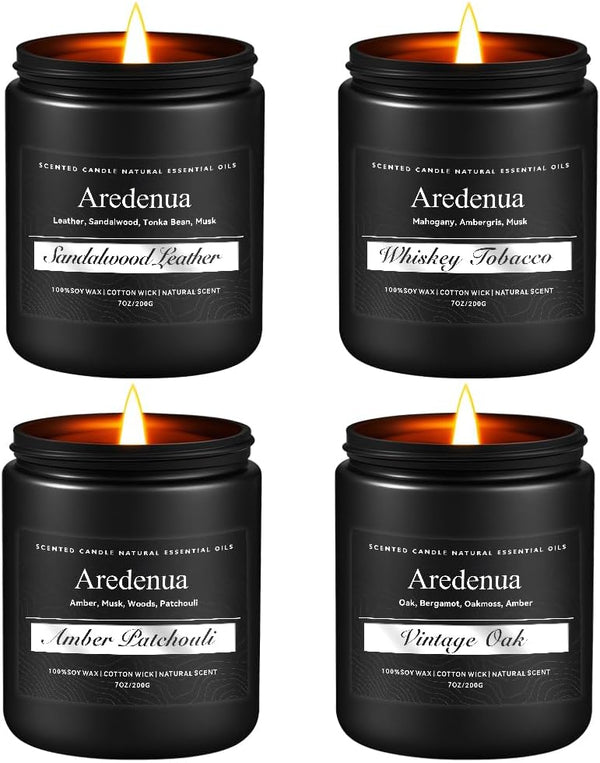 Mens Candle Set Manly Candles for Men, 4 Pack Soy Candles for