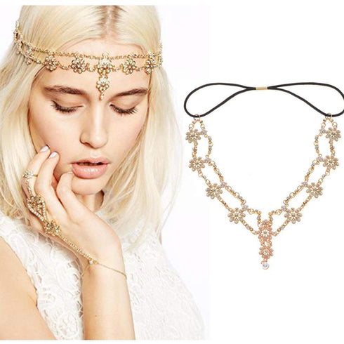 Unsutuo Hair Jewelry Head Chain, Bohemian Floral Headband, Elastic for Women, Wedding