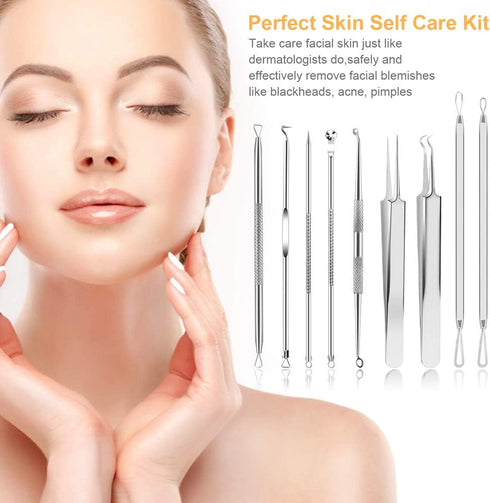 Pimple Popper Tool Kit, UUBAAR 9 PCS Blackhead Remover Tools with Tweezers, 16-Heads Professional Acne Zit Pimple Popper Extraction Tools, Whitehead Comedone Extractor Kit for Facial Nose
