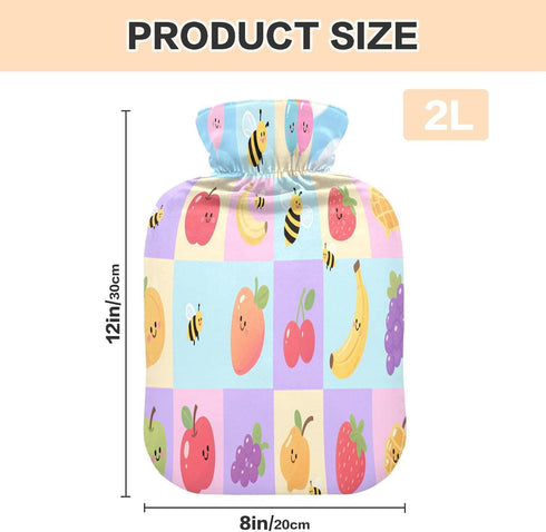 tplaotee 2L Tummy Warmer,Tummy Cartoon Fruits Bee hot Waterbottle with Soft Cover, Water Bottle Bag for Warmer,Bolsa de