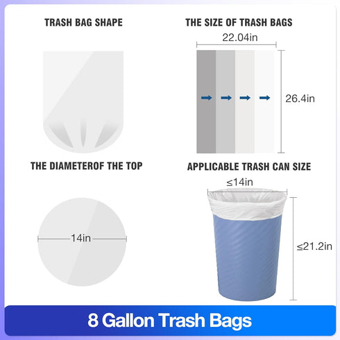 Charmount 8 Gallon Trash Bags, 110 Count, Clear Medium Garbage Bags for Bathroom Kitchen Office