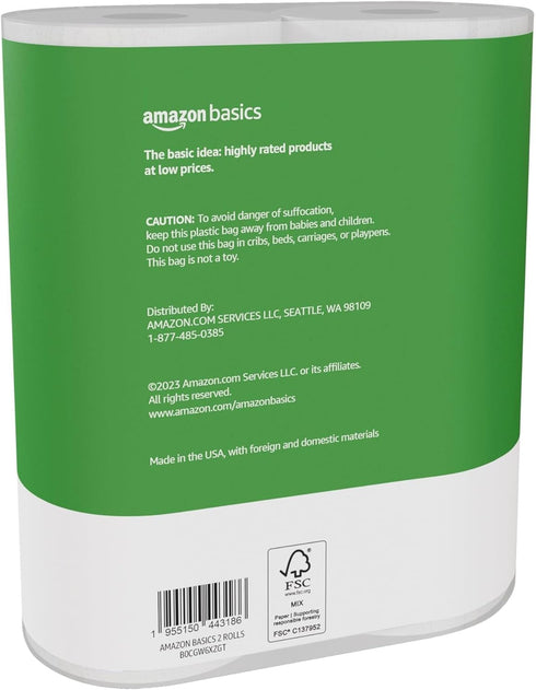 Amazon Basics 2-Ply Flex-Sheets Paper Towels, 2 Rolls = 5 Regular Rolls, 150 Sheets per Roll