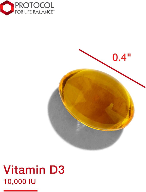 Protocol Vitamin D3 10,000 IU - Bone & Immune Support Dietary Supplement - Non-GMO, Halal, Keto-Friendly - 120 Softgels