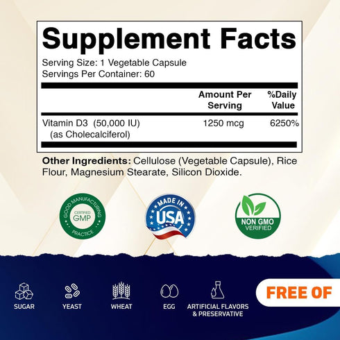 Vitamatic 3 Pack Vitamin D3 50,000 IU, Once Weekly Dose, 60 Veggie Capsules for Vitamin D Deficiencies