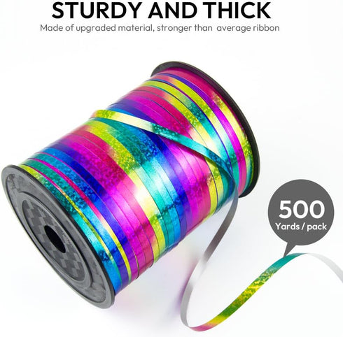 500 Yards 3/16" Rainbow Curling Ribbon, Shiny Balloon String for Gift Wrapping, Metallic Curly Ribbon 1 Roll Laser Balloon Ribbon for Birthday Wedding Party Festival Decoration, Art Crafts by HimBen