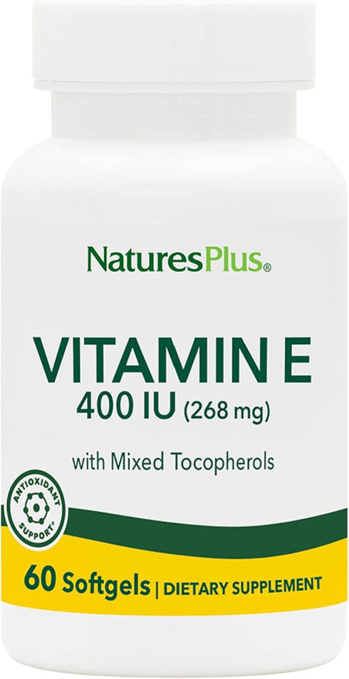 NaturesPlus Vitamin E 400 iu Mixed D-Tocopherol, 60 Softgels, Gluten-Free, Easy to Swallow