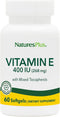 NaturesPlus Vitamin E 400 iu Mixed D-Tocopherol, 60 Softgels, Gluten-Free, Easy to Swallow