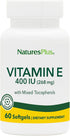 NaturesPlus Vitamin E 400 iu Mixed D-Tocopherol, 60 Softgels, Gluten-Free, Easy to Swallow