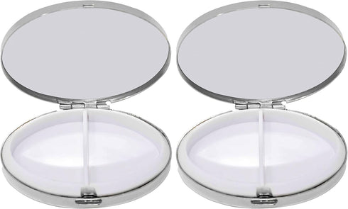 Set of 2 Oval-Shaped Pocket Purse Pill Box & Organizer with Dual Compartments (Silver Flat Top)