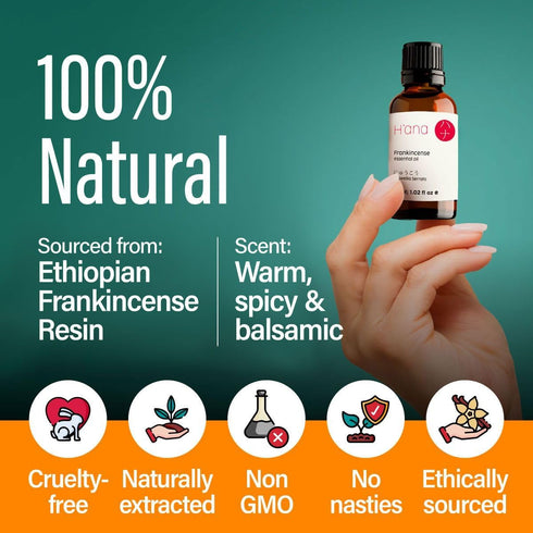 H’ana Frankincense Essential Oil - 100% Natural Frankincense Oil for Skin, Face & Diffuser, 1 fl oz