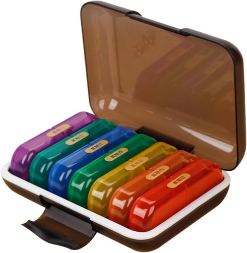 MALUGOGO 7-Day Weekly Pill Organizer Box, Multi-Grid Portable Medicine Case with Colorful Compartments