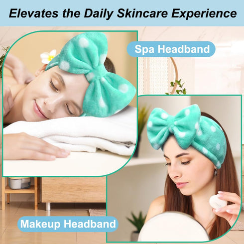 Shintop Sweet Super Soft Caroset Polka Dots Wash Cosmetic Headband Hairlace, Green