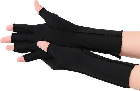 Compression Gloves for Arthritis Pain Relief, Fingerless Circulation Gloves for Men & Women, 1 Pair Black L