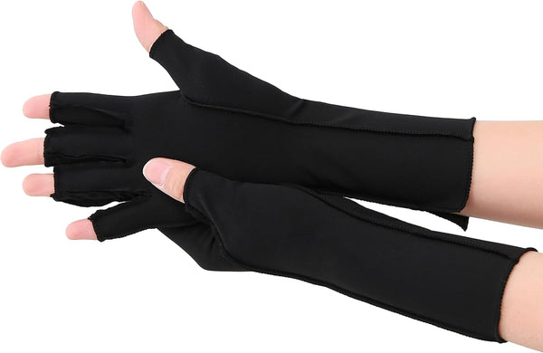 Compression Gloves for Arthritis Pain Relief, Fingerless Circulation Gloves for Men & Women, 1 Pair Black L