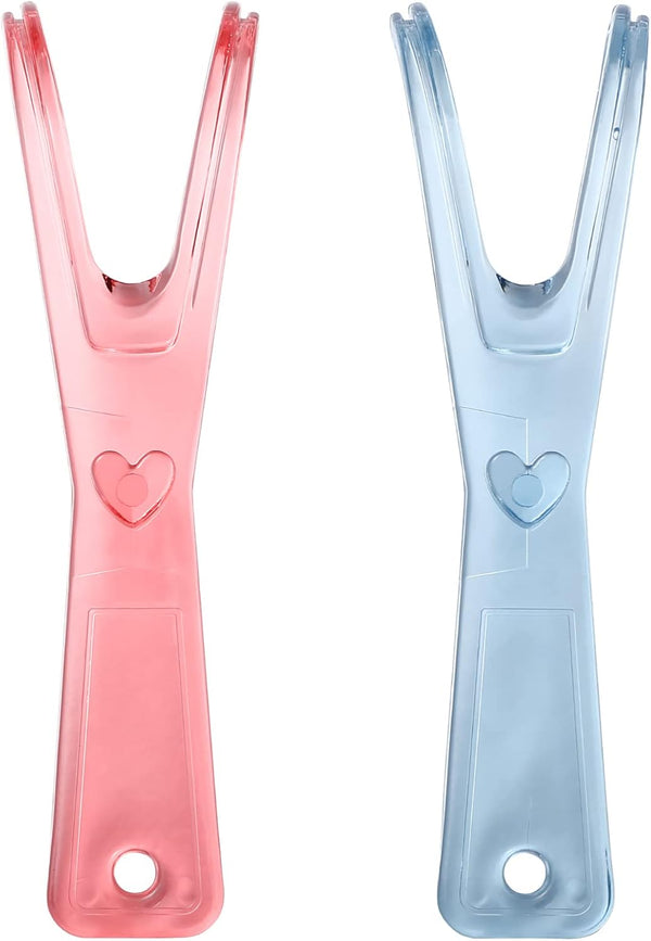 Healifty Dental Floss Holder for Teeth, 2 Pack Reusable Floss Handle Holder Replacements (Pink, Blue)