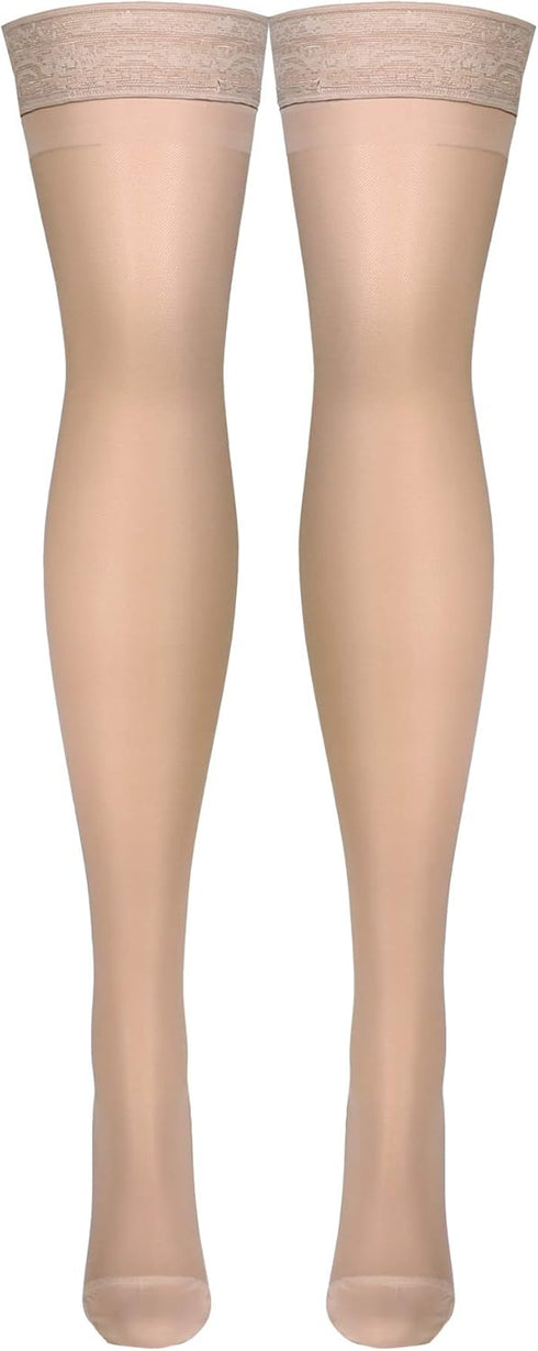 Truform Women's Thigh High Compression Stockings, 15-20 mmHg, 20 Denier, Large, Nude